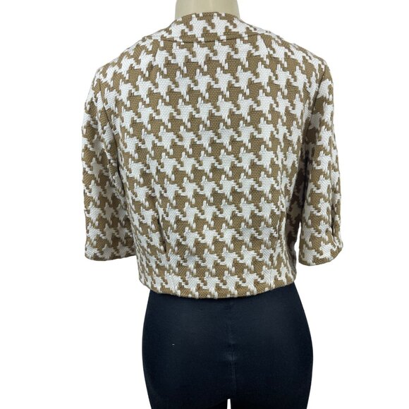 Michael Kors Women’s Brown Houndstooth Camel Cropped Blazer Jacket Sz P/S - Picture 4 of 8